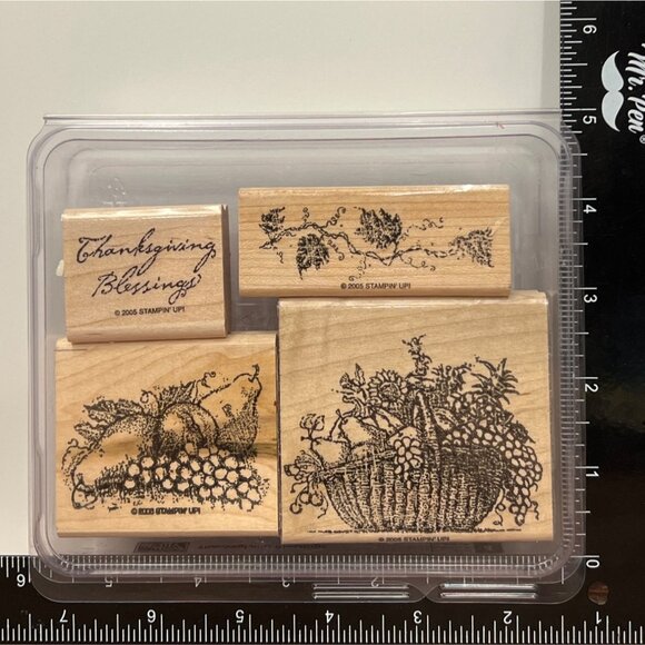 HTF Stampin Up Thanksgiving Blessings Rubber Stamp Set Vintage FALL - Picture 1 of 4